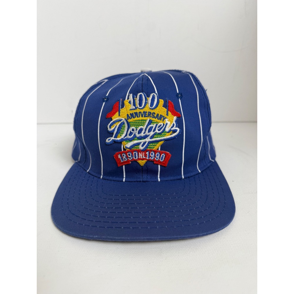 Nissin Los Angeles Dodgers Hat Mens OSFM Blue Pinstripe 100th Anniversary Vtg